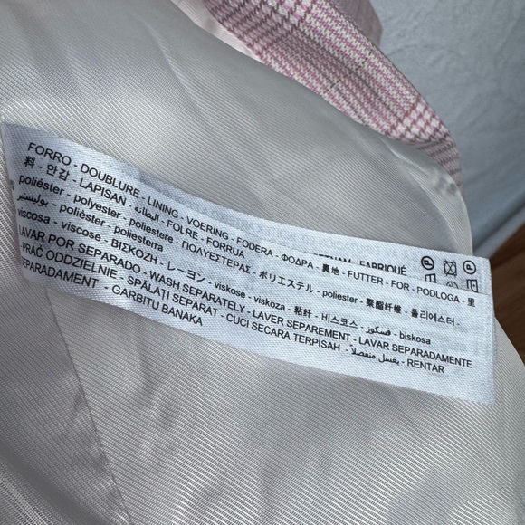 Zara Petal Pink Checkered Plaid Open Front Jacket Blazer Sm Easter Office Pastel - Picture 11 of 15